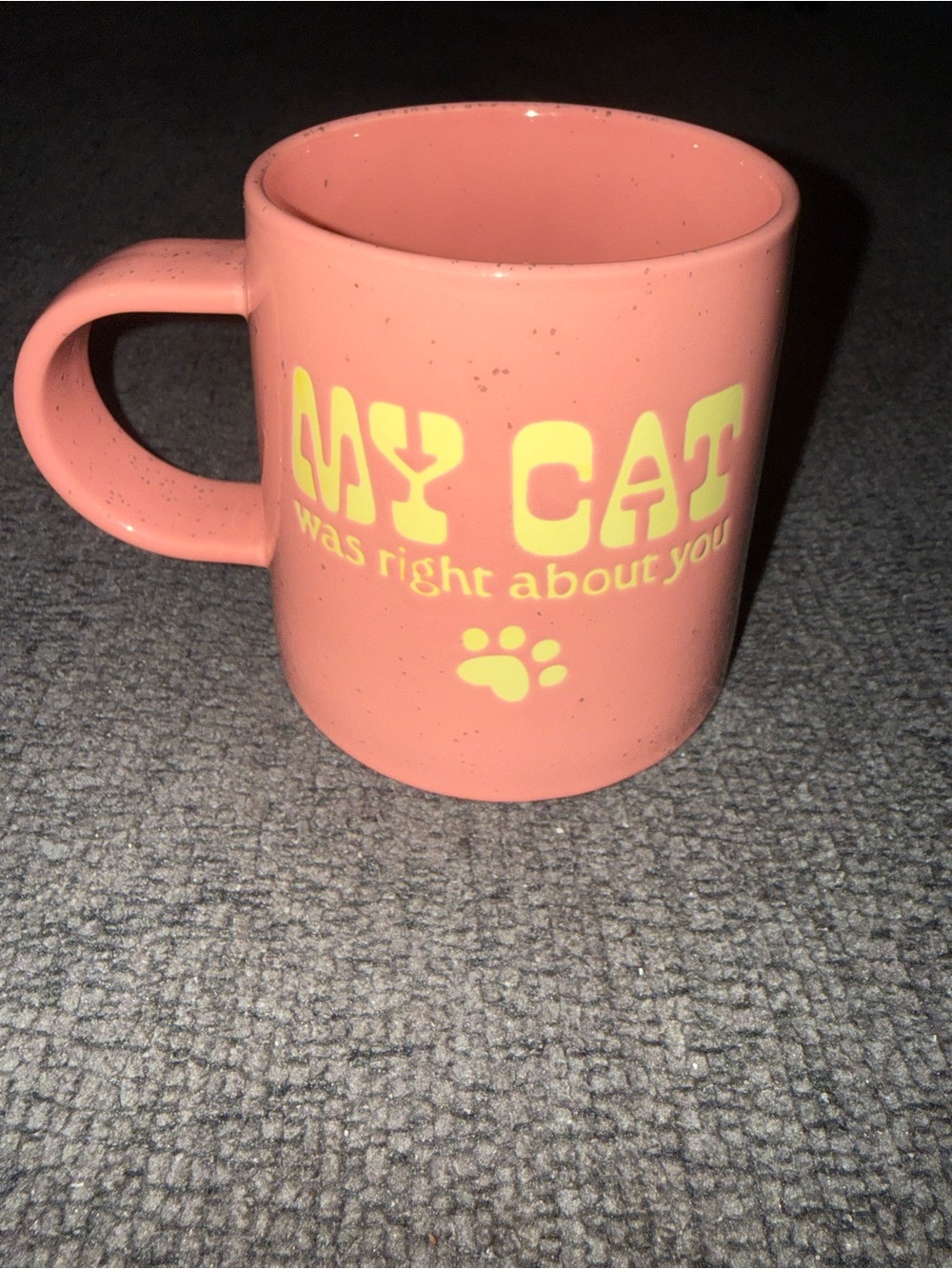 My Cat Was Right About You Pink Speckled Coffee Mug Funny Cat Lover Gift - Picture 3 of 8